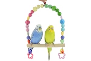 GUANLANT Wooden Bird Swing for Cockatiels Parrot Perch Hanging Toys Parakeets Birdcage Stands Cage Playground Play Gyms Accessories Colorful Bead Bell Climbing Toy for Lovebirds Conures Budgies