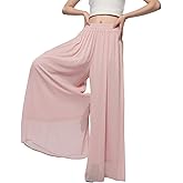ZHUANGBUTTERFLY Women's Chiffon Flowy Wide Leg Pants, Palazzo Beach Gaucho Trousers for Vacation Casual Yoga