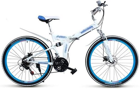 Amazon Co Jp マウンテン折りたたみ自転車の女性と男性 24inchダブルディスクブレーキダブルの衝撃吸収自転車 学生大人の自転車 オフロードレーシングツーリングバイク フロントとリアダブル衝撃吸収quikly折りたたみ Color White Blue Size 24inch 21speed