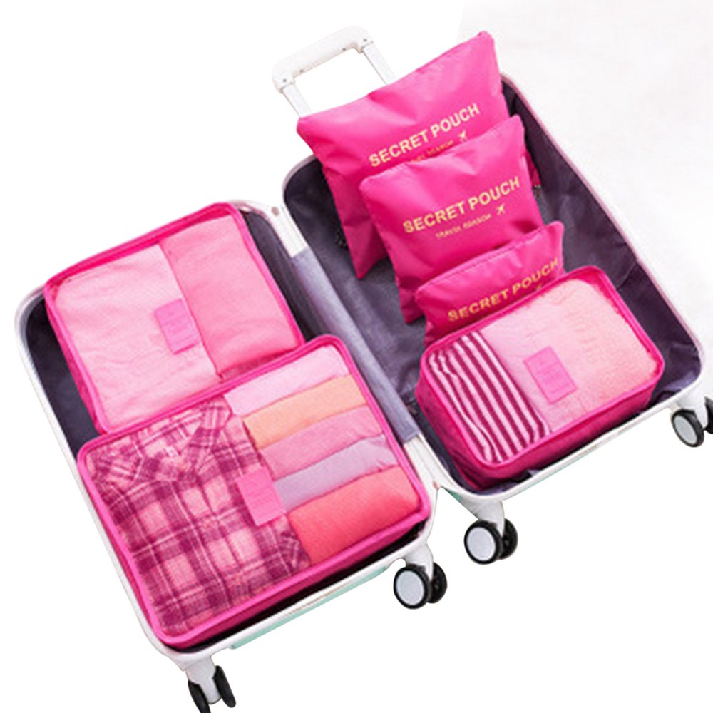 WOWTOY 6PCS Packing Cubes for Travel Luggage Organiser Bag Compression Pouches Clothes Suitcase, Packing Organizers Storage Bags for Travel Accessories, Rose Red — image 1