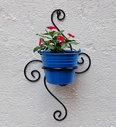 Green Gardenia Iron S Wall Bracket with Bucket,Light Blue