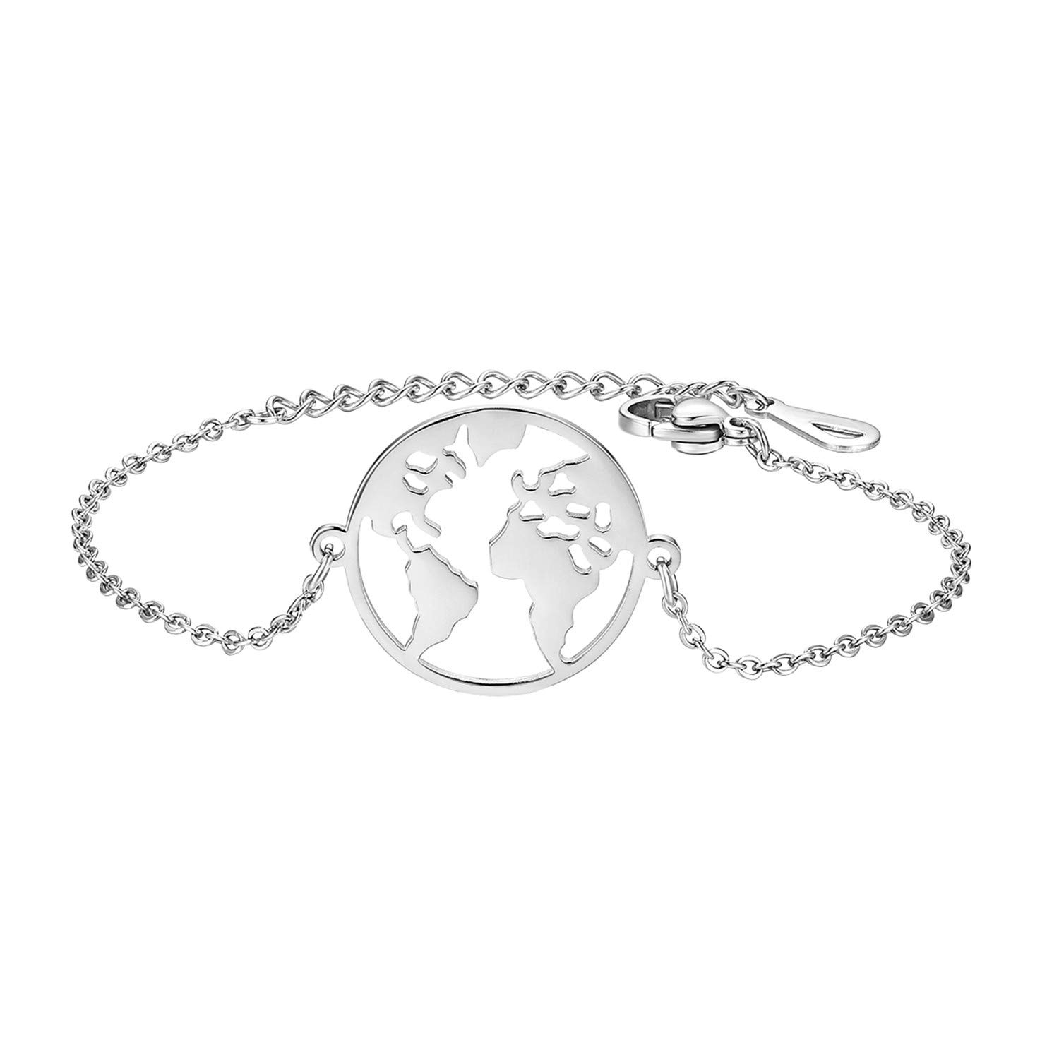 Cupimatch Adjustable Hollow World Map Bracelet Link Stainless Steel Jewelry Gift for Women Girls