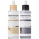 Peel Shot Glow Rice Ampoule Duo Set Day & Night, | Gentle Peel + Pore Minimizing & Deep Hydration | Black and White Rice Exfo