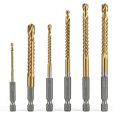 6 Pack Titanium Coated HSS Twist Drill Bit 3-8mm Serrated Side Cutting Drill Bit Hex Shank Serrated Cutting Bits Woodworking Tools for Wood Metal Plastic Hole