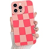 KANGHAR Compatible with iPhone 16 Pro Max Case, Silicone Checkered Cute Pattern, Camera Protection Soft Slim Phone Case for Girls Women -Pink