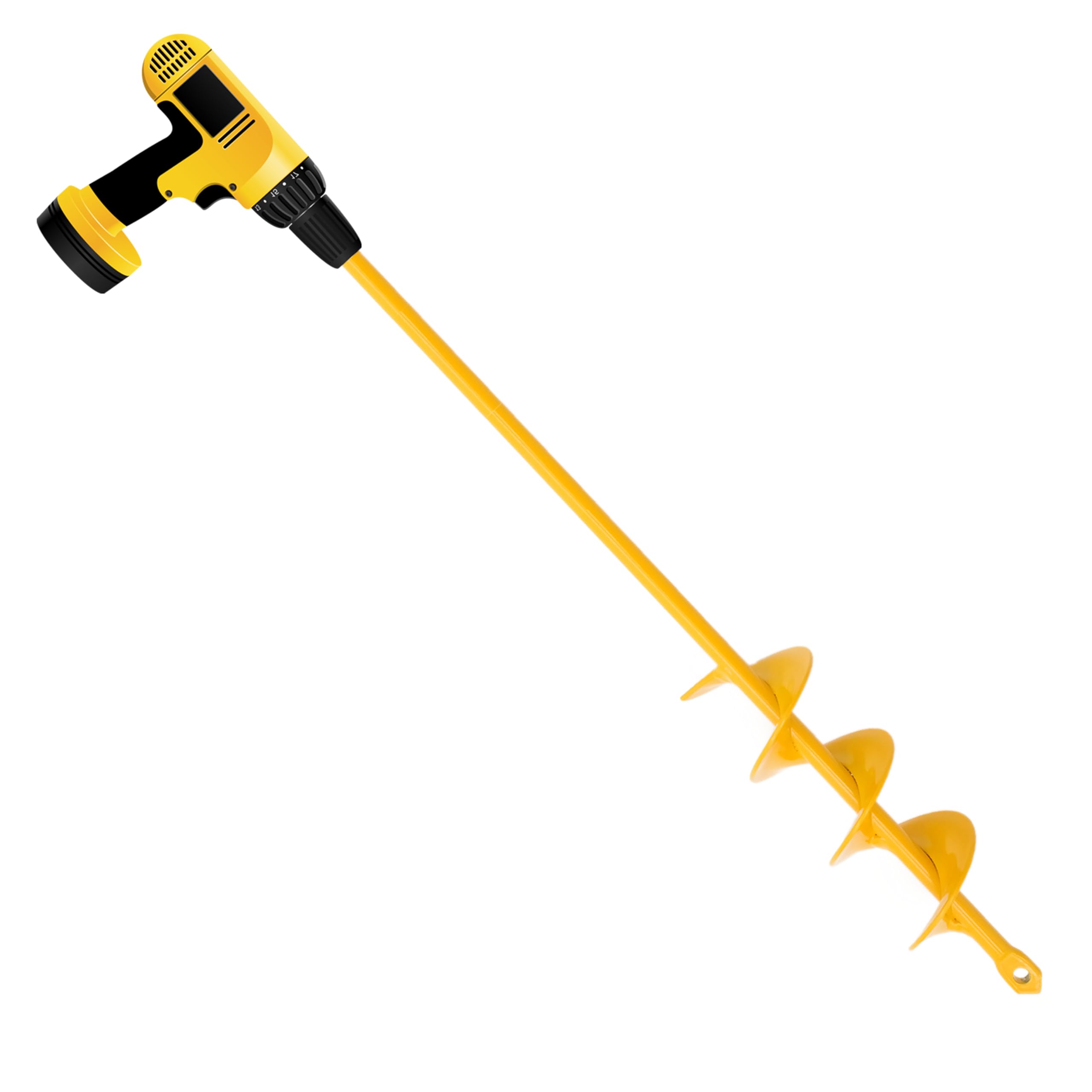 Photo 1 of NAFOGAR Garden Auger Drill Bit for Planting - 2"(D) x14.5(L) - Post Hole Digger Drill Auger for Gardening Bulbs, Flowers, and Bedding Plant - Made to Fit in Any 3/8 Hex Drill (Yellow)