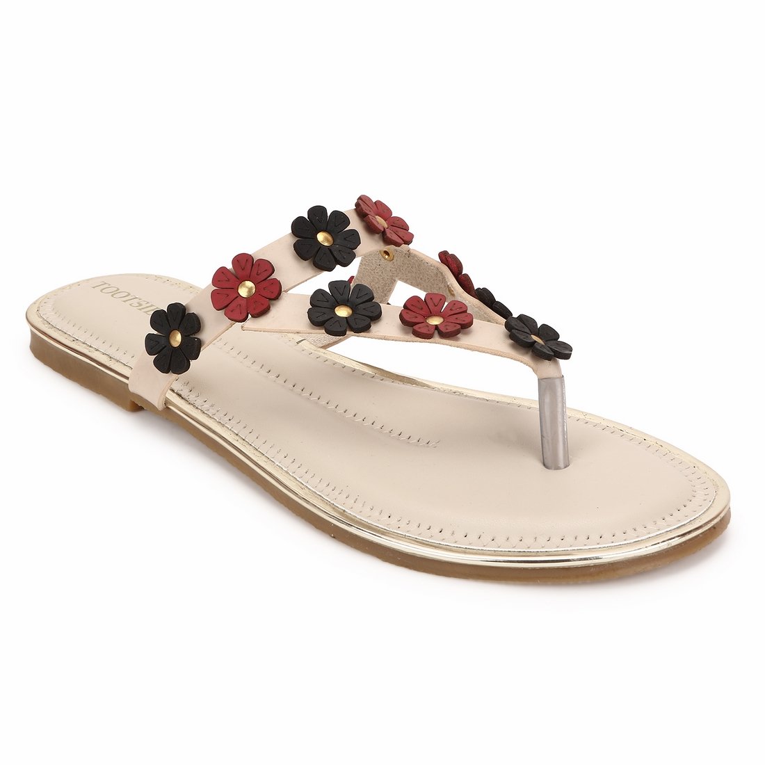 tootsies beautiful slip on flower design cream flat womens/girls/ladies