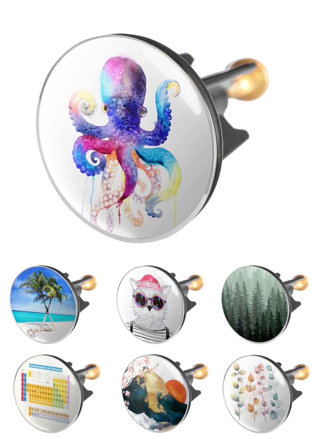 Arteneur Sink Plug 40 mm Watercolour Squid - Stainless Steel Eccentric Plug with Extra Heavy Brass Screw for Stable Hold Universal Drain Plug for Sink — image 1