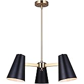 Canarm Harken 3-Light Chandelier, Matte Black and Gold Mid-Century Modern Adjustable Rod Pendant for Dining Room, Kitchen, or