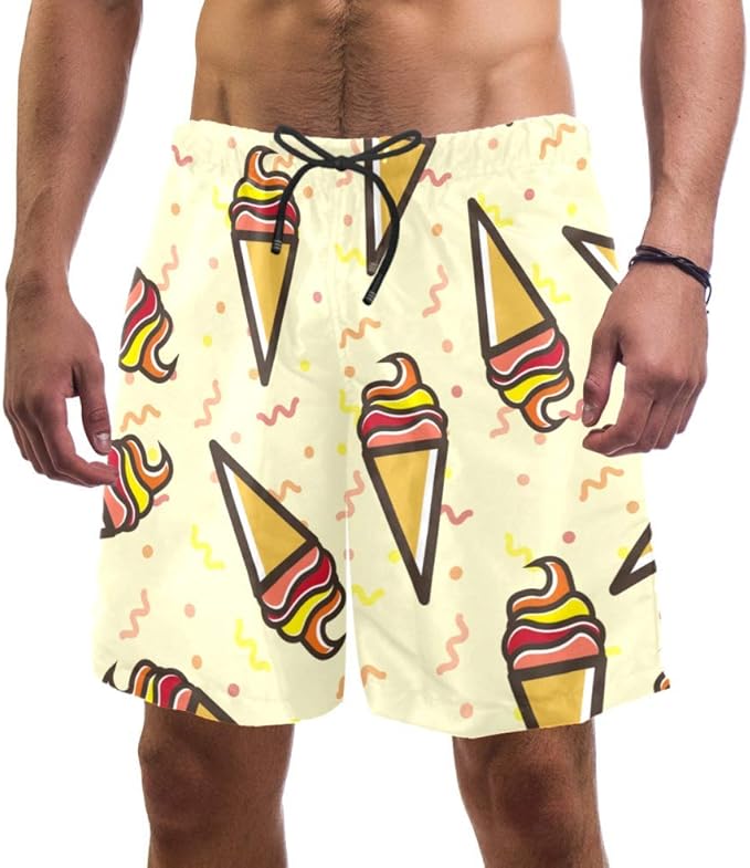 Cute Ice Cream Men's Board Shorts Slim Fit Ultra Quick Dry Lining