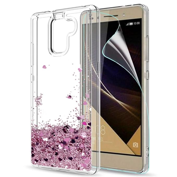 LeYi Hülle Huawei Honor 7 Glitzer Handyhülle mit HD Folie Schutzfolie,Cover TPU Bumper Silikon Flüssigkeit Treibsand Clear Sc