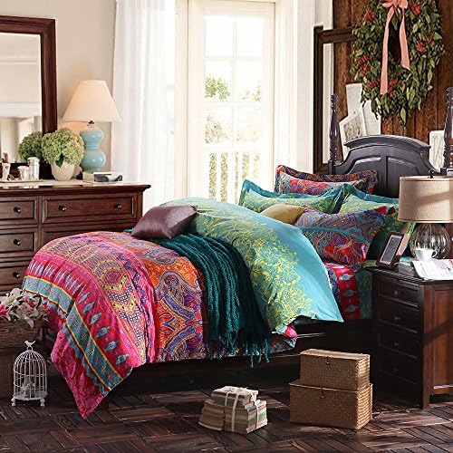 Norson Ethnic Style Bedding Sets Morocco Bedding American Country Style Bedding Bohemian Style Bedding Boho Duvet Cover Twin Full Queen King (Queen, Fitted Sheet)