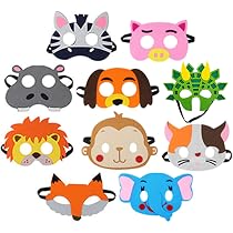 Miss-shop Masques Animaux En Feutre – Lot De 10 Pour Fêtes, Halloween, Anniversaire – Styles Variés (Lapin, Renard, Panda, Etc.)