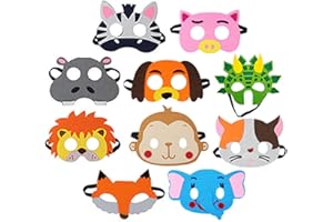 Jtnohx Felt Animal Masks, 10 Pcs Halloween Mask for Kids, Animal Costume for Birthday Party Supplies