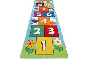 OPULARS HIGHTAO Hop & Count Hopscotch Rug Soft Carpet Children Floor Playing Crawling Game Rectangle Mat Home Decortion Floor Rug Great for 3, 4, 5, 6, and 7 Year Olds, 26" x 78" Multi Color