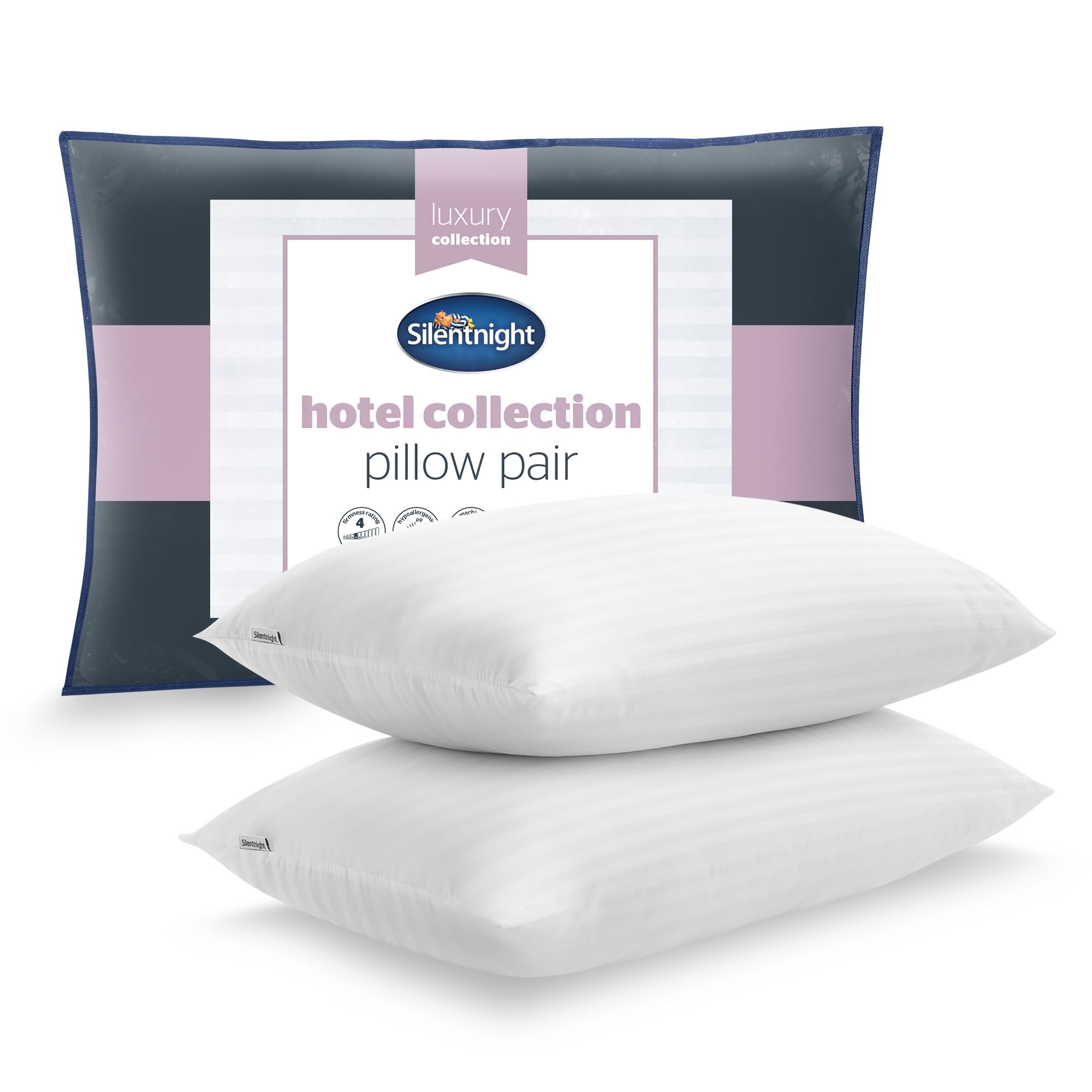 Silentnight Hotel Collection Pillows 2 Pack - Luxury Hotel Quality Pillows Soft Medium Support for Back and Side Sleepers Comfy Supportive - Hypoallergenic and Machine Washable - Pack of 2