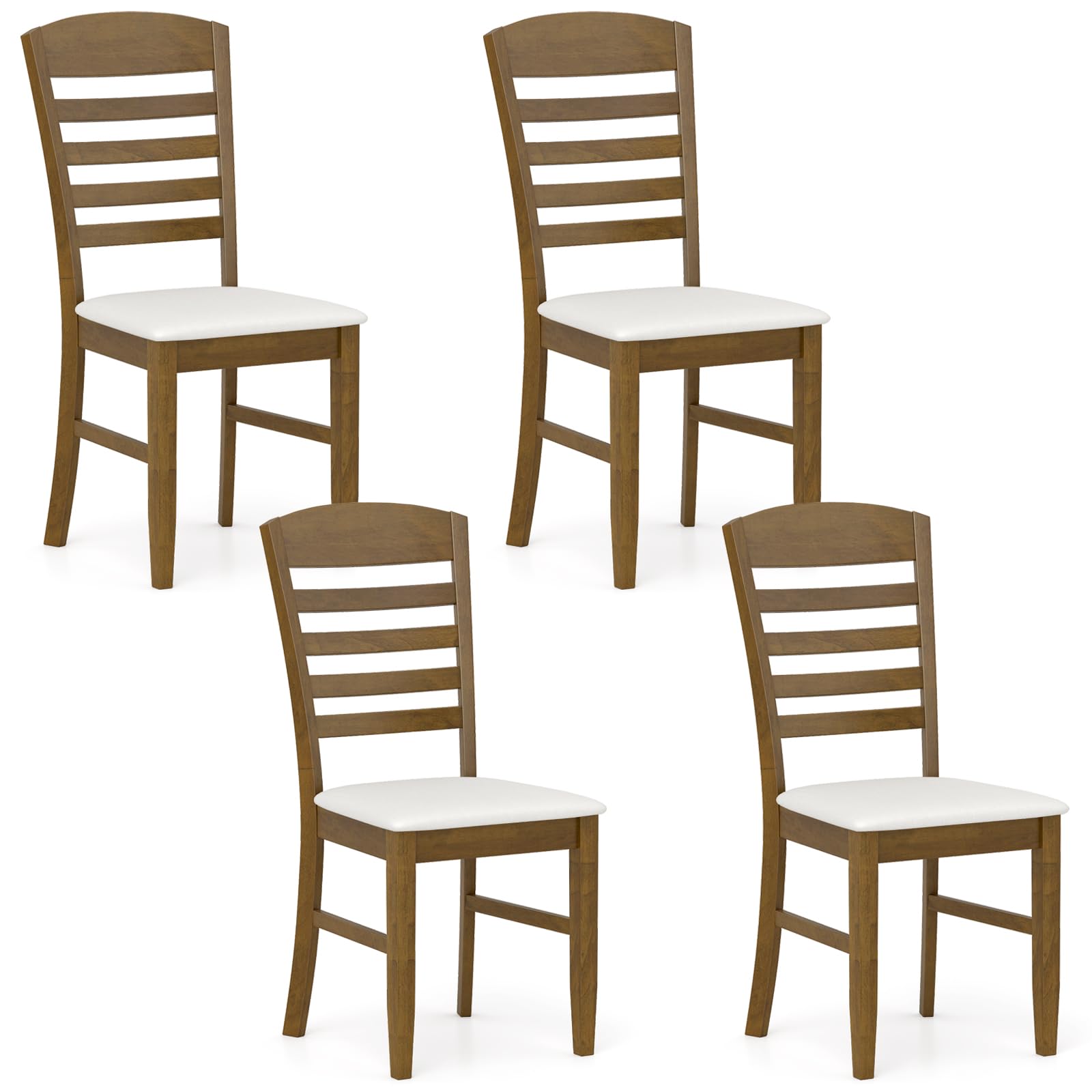 Photo 1 of GOFLAME Wood Dining Chairs Set of 4, Fabric Upholstered Kitchen Side Chairs with Seat Cushion, Rubber Wood Frame, Slatted High backrest, Armless Dinette Chairs for Living Room, Dining Room