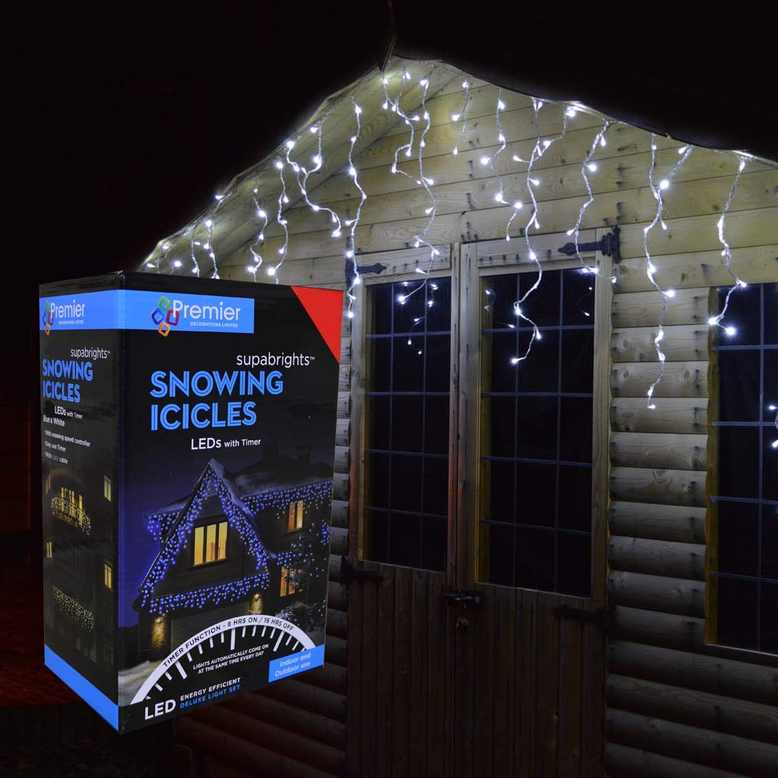 Premier Decorations - 480 Multi Action Snowing Icicles LED Lights with Timer - White