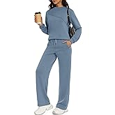 Casly Lamiit Womens Loungewear Set Two Piece Casual Outfits Mock Neck Pullover Tops Wide Leg Sweatpants Sets 2025 Fall Winter Chothes Blue Grey L