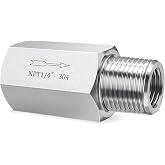 ChillWaves 304 Stainless Steel In-Line Siamese Check Valve 1/4" NPT Male x 1/4" NPT Female Thread, One-Way Non-return Check Valve for Backflow Prevention(1-PACK)