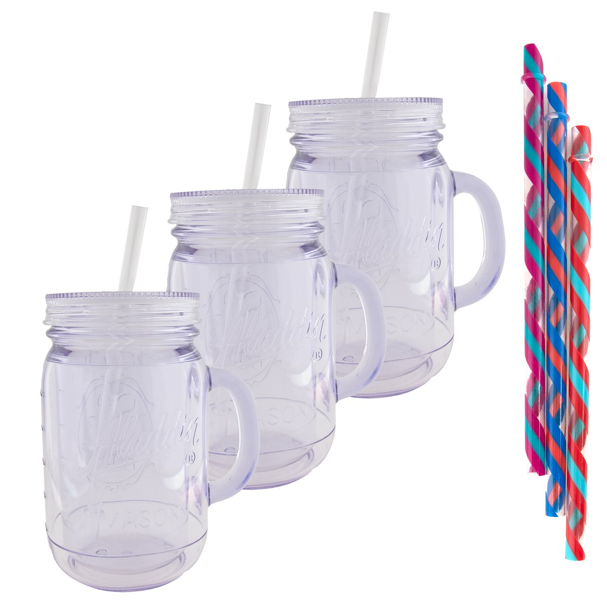 20oz Plastic Mason Jar Tumbler With Straw and Lid Temperature Control