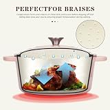 Overmont 26cm Enamelled Cast Iron Round Casserole Pot with Lid Pink 5.5QT view 4