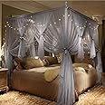 Mengersi Gray Canopy Bed Curtains King Size - 4 Opening Mosquito Net Cozy Bed Drapes Bedroom Decoration