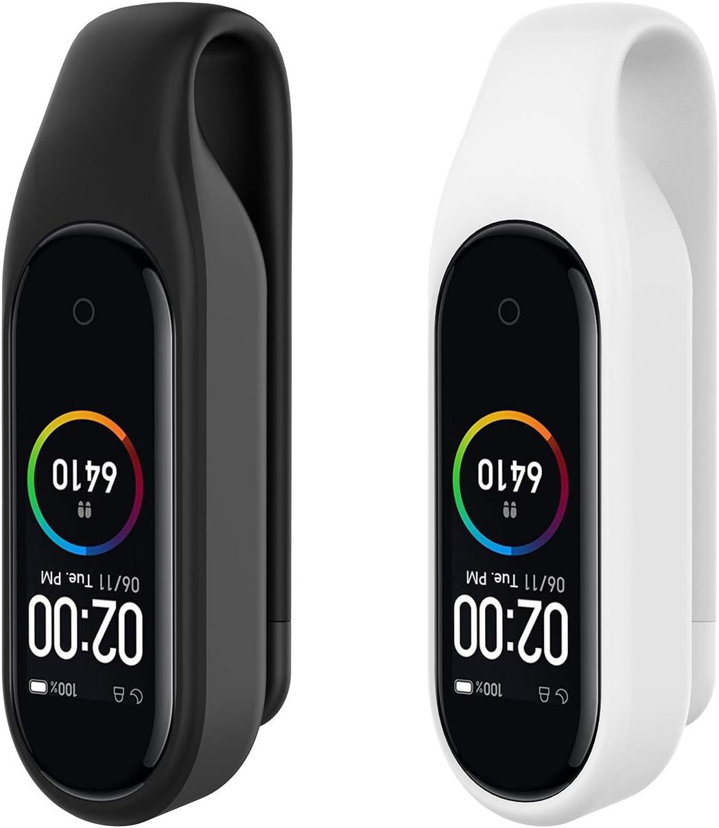 MiPhee 2-Pack Clip Hoder for Mi Band 4/3 Replacement Accessory, Black+White