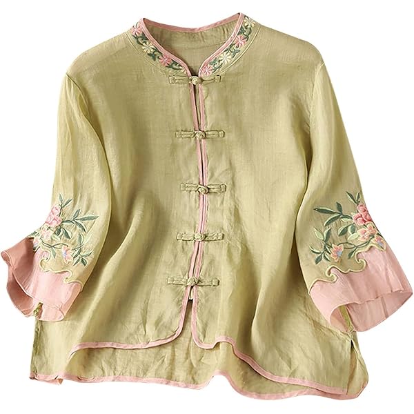 Mzkdieey Women's Floral Embroidered Cotton Linen Retro