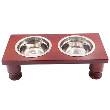 Blue Hole Elevated Dog Food Bowl With Wood Stand Removable Pet