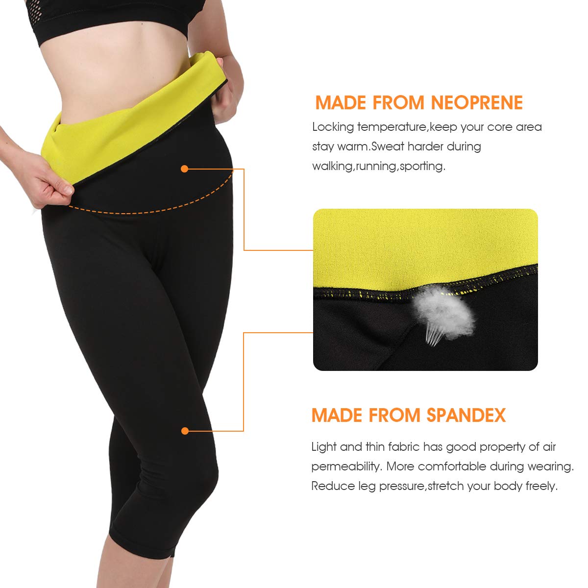 Women\'s High Waist Weight Loss Pants - Neoprene Hot Sweat Slimming Shorts, Ultra Soft, Lightweight, Athletic, Tummy Control, Running, Gym, Workout Yoga Leggings