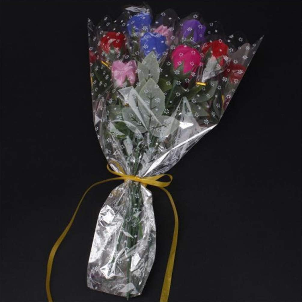 Amosfun 100pcs Bouquet Packaging Bags Bouquet Wrapping Sleeve Wedding Birthday Valentines Day Favor, Clear,Rose,Silver - Image 3