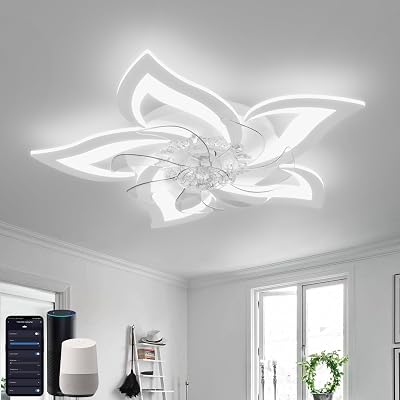 YUNLONG Smart Ceiling Fan with Lights Alexa Google Assistant Remote 6 Speed