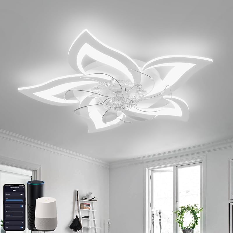 YUNLONG Smart Ceiling Fan with Lights Alexa Google Assistant Remote 6 Speed