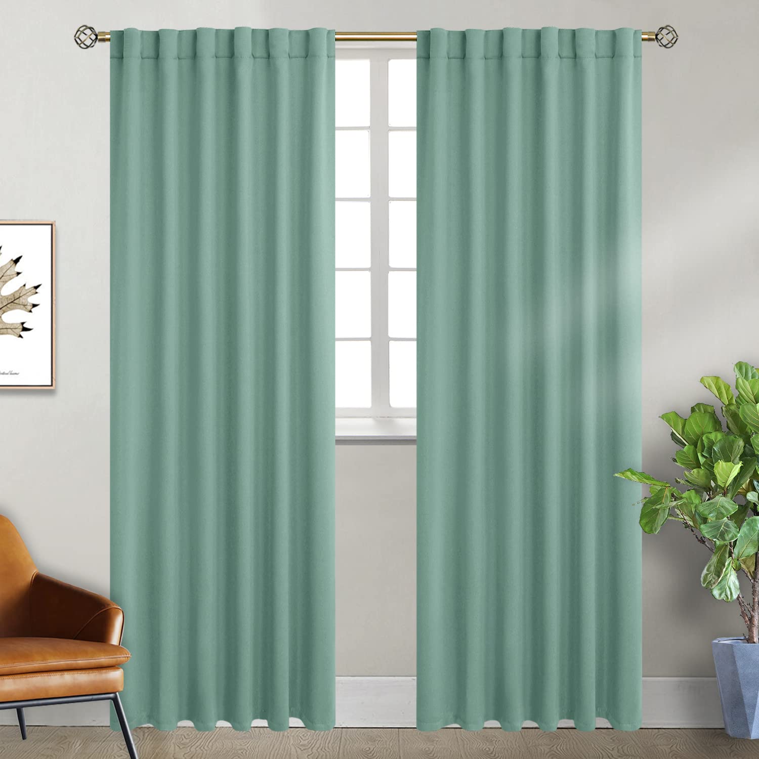 Photo 1 of BGment Window Curtains for Bedroom - 84 Inch Rod Pocket and Back Tab Thermal Insulated Room Darkening Curtains for Living Room, 2 Curtain Panels (52 x 84 Inch, Frosty Green)