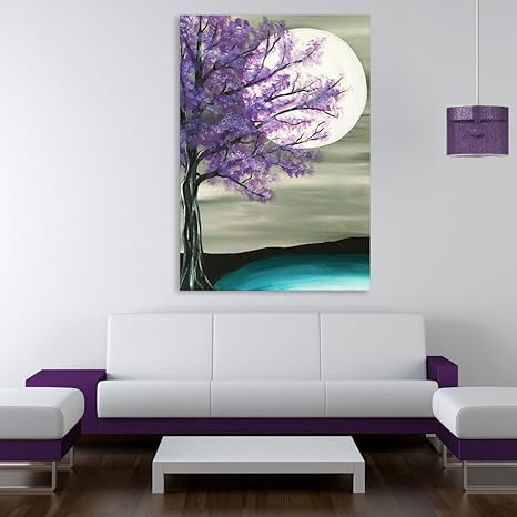 Inephos Unframed Canvas Painting Beautiful Tree At Night