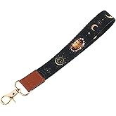 juanooo Cool Black Wrist Lanyard for Keys Wallet Goth Short Key Chain Lanyard Small Keychain Wristlet Lanyard Strap Moon Sun Car Keys Lanyard for Men Women