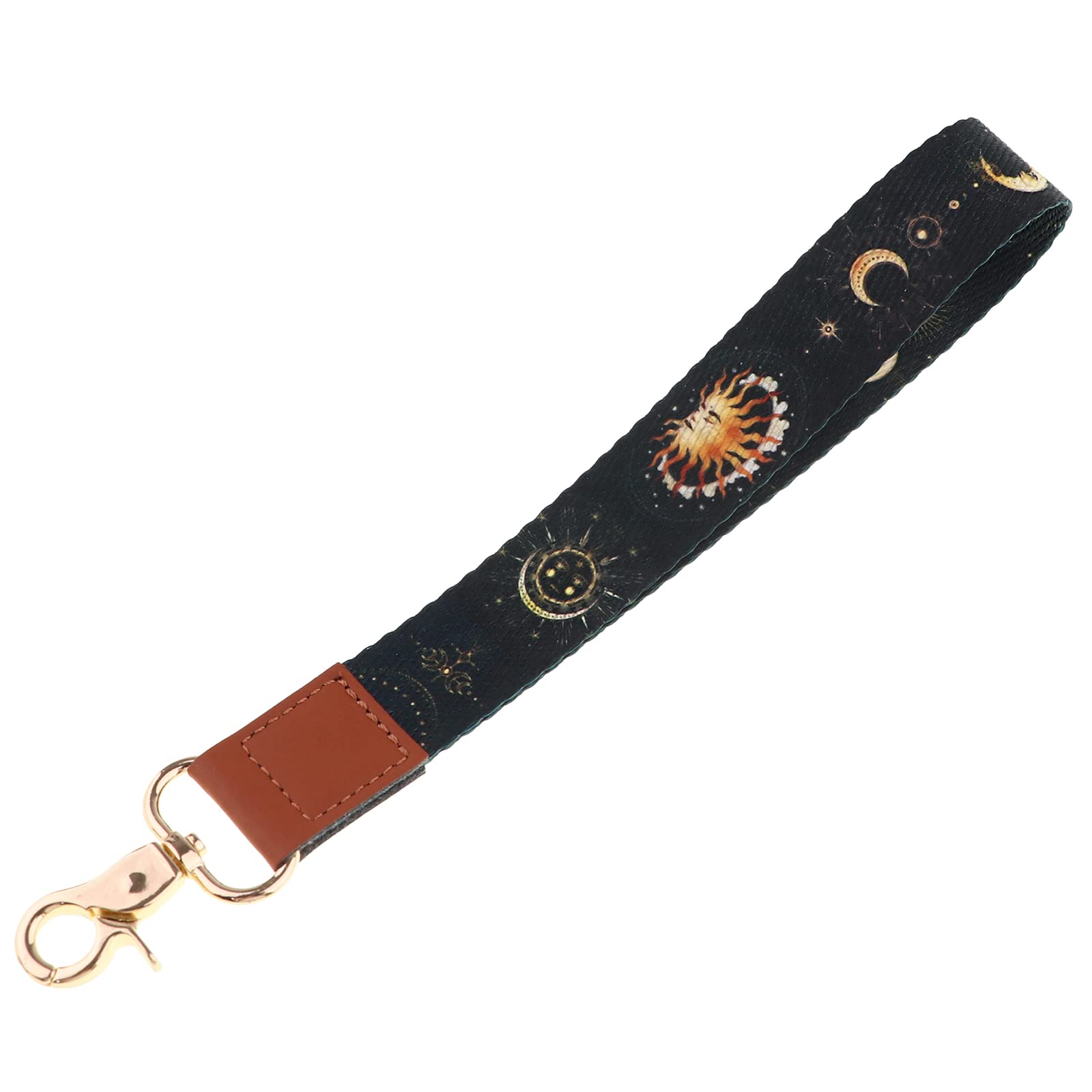 juanooo Black Wrist Lanyard for Women Men Cool Key Short Lanyard for Card Holder Wallet(Moon Sun)