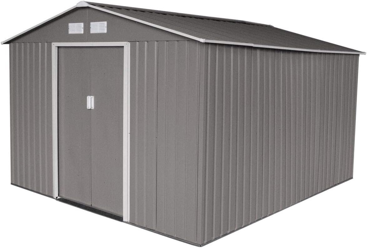 SVITA S300 Metall Gerätehaus XXXL 277x319x192cm Geräteschuppen Garten Schuppen Gartenhaus Satteldach (Grau/Hellgrau)