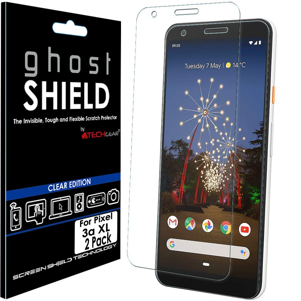 TECHGEAR [Pack of 2] Screen Protectors fits Google Pixel 3a XL [ghostSHIELD Edition] Reinforced TPU film Screen Protector Guard Covers [FULL Screen Coverage] Curved Screen Area