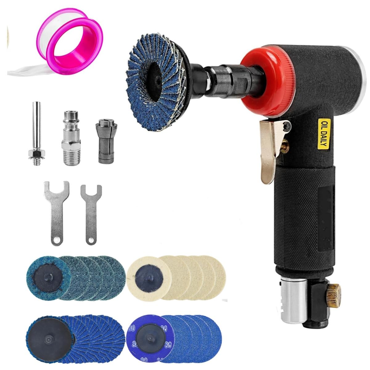 Angle Grinder, Sander, Mini Sander - Mini Pneumatic Grinder with 6 mm and 3 mm Plier Chuck and Set of 20 2 Inch Quick Change Discs