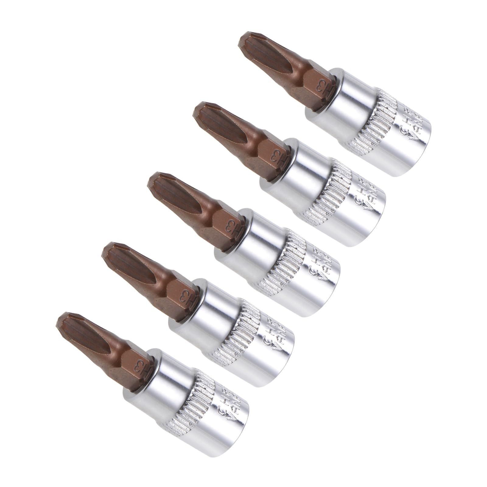 CoCud Phillips Bit Socket, Metric PH3 Bit 1/4" Drive 1.5" Long, S2 Alloy Steel Heat Treated CR-V Socket - (Applications: for Fastener Application), 5-Pieces