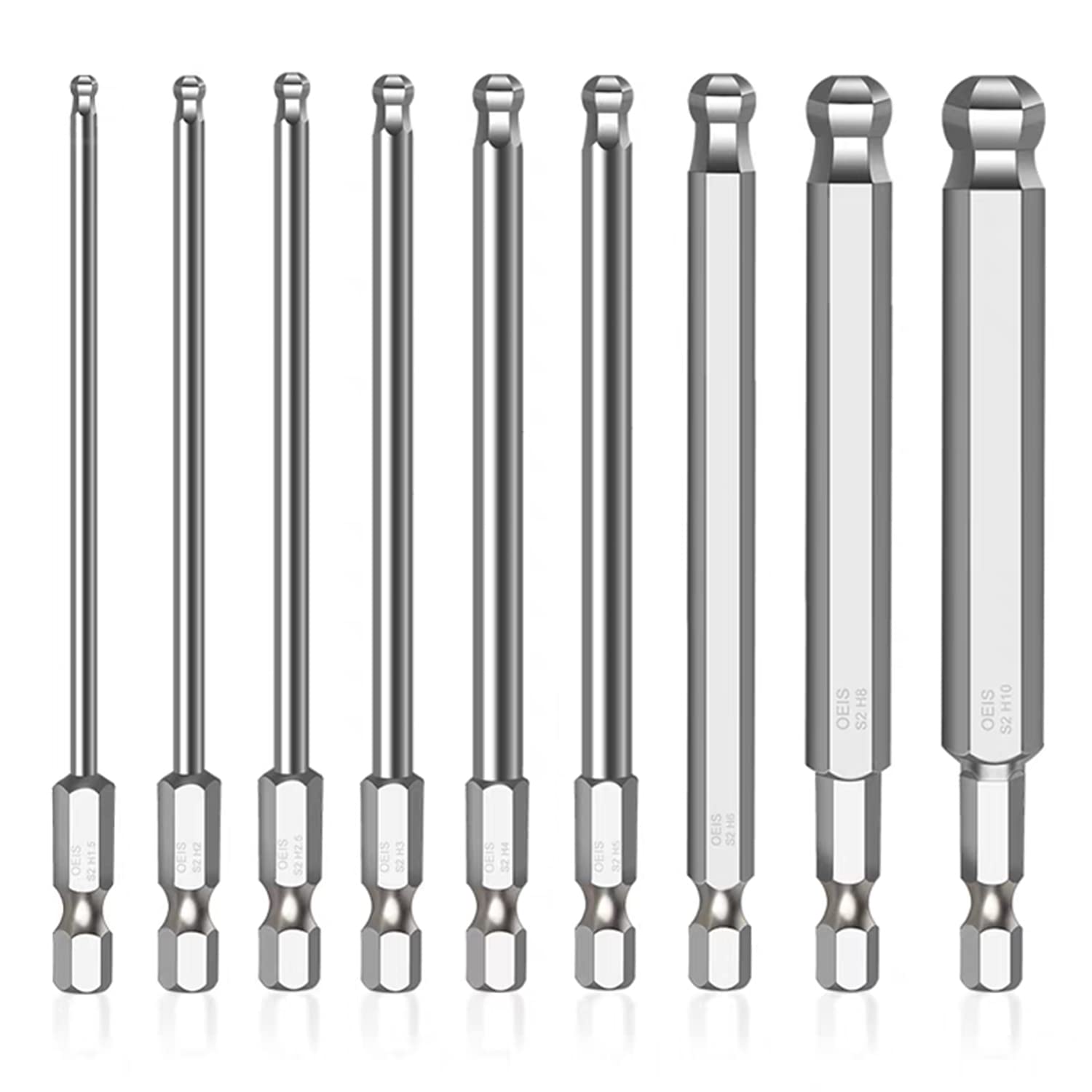 9 Pieces 1/4 Inch Hex Magnetic Screwdriver Bit, 100 mm Long Magnetic Screwdriver Bit for Manual Screwdrivers and Electric Screwdrivers (Size: H1.5/2/2.5/3/4/5/6/8/10 mm) (9)