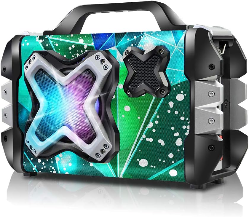 Bluetooth Speakers, Portable Soundbox with Wired Microphone Big Power Wireless Stereo Sound Bass Loud Outdoor Home Party Speakers with Lights Support Remote Control FM Radio