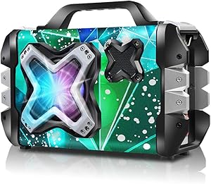 Bluetooth Speakers, Portable Soundbox with Wired Microphone Big Power Wireless Stereo Sound Bass Loud Outdoor Home Party Speakers with Lights Support Remote Control FM Radio