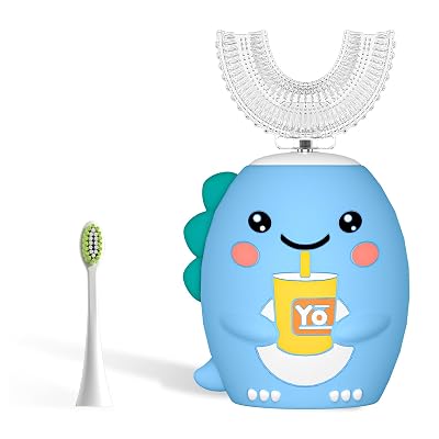 yeklike Kids U Shaped Electric Toothbrush,auto Sonic Baby Toothbrush,Cartoon Dinosaur 360-Degree Cleaning IPX7 Waterproof Design(2-7y)