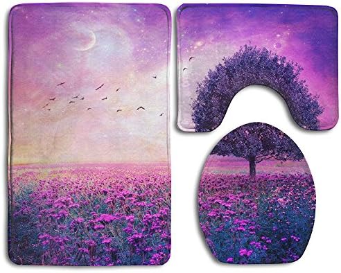 Lavender Family Flannel Non-Slip Bathroom Rug Mats Set 3 Piece Soft