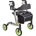 Rollator Walkers for Seniors- Rollator Walker with Cup Holder- Easy Folding Senior Walker with Backrest- Lightweight Mobility Walking Aid for Adult Elderly, Aluminum Frame, Champagne