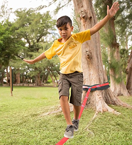 HearthSong 50 ft Slackline Kit with Training Line, Includes Protective Tree Pads and Carrying Bag, 800 LB Max Weight