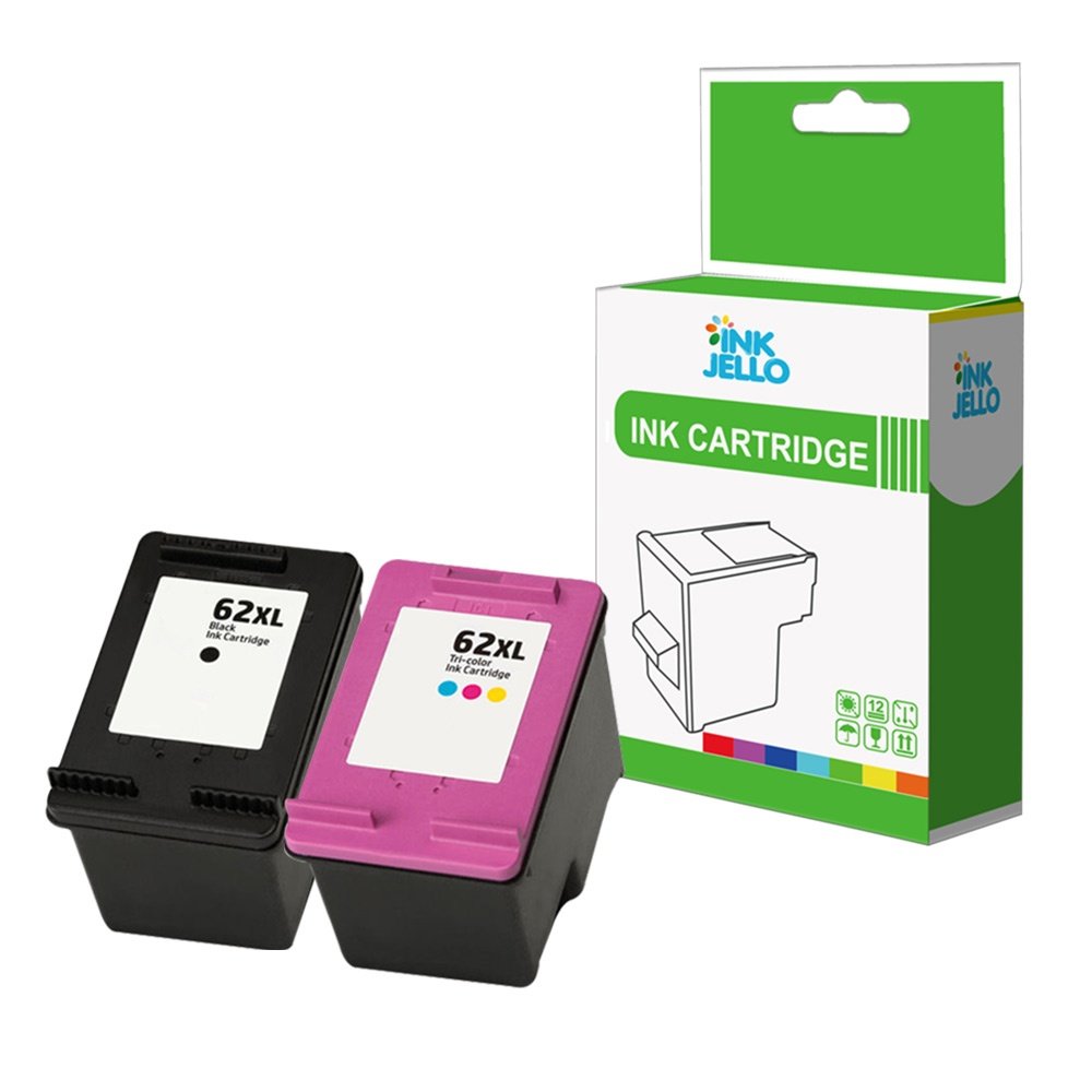 Inkjello Remanufactured Ink Cartridge For Printer, Compatible With HP Envy 5540 eAiO 5541 eAiO 5542 eAiO 5544 eAiO 5546 eAiO 5548 eAiO 5640 eAiO 5642 eAiO 5644 eAiO 62XL (Black/Tri Colour, 2-Pack)…